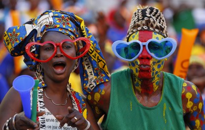Democratic Republic of Congo soccer fans gesture ahead of their African Nations Cup Group B soccer match against Ghana in Port Elizabeth