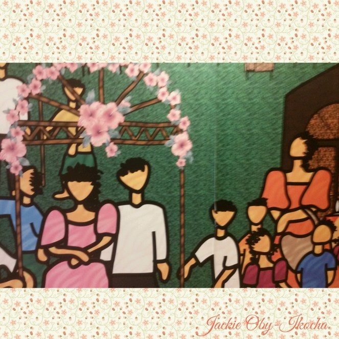 Large mural of a wedding party. It couldn't fit on my screen.