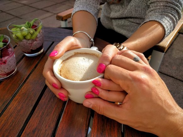 coffee, conversation, holding hands