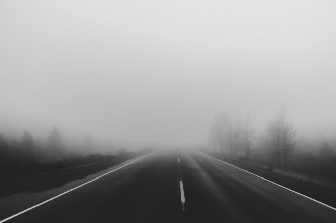 road, fog, mist, tomorrow, future, going forward